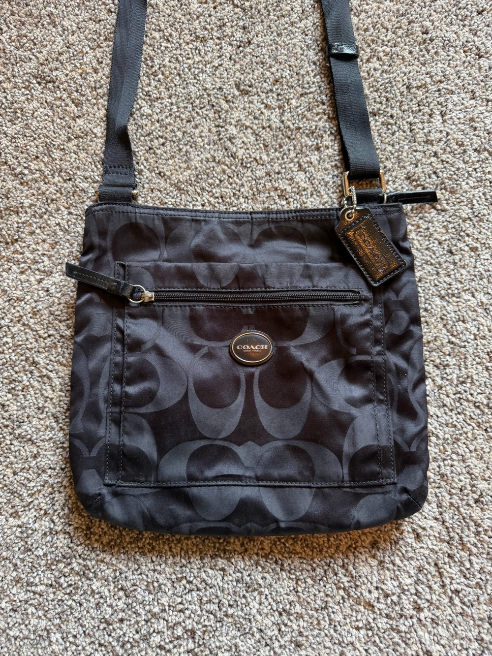 Coach F77408 Signature Nylon File Crossbody Purse Bag Black Monogram Y2K